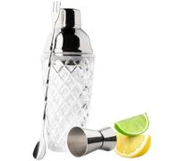 Taylors Eye Witness Taylor's Eye Witness Taproom Juego de coctelera con patrón grabado en vidrio y acero inoxidable plateado de 3 piezas: incluye coctelera de metal de 400 ml (14 fl oz), medidor doble