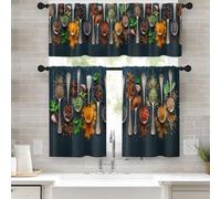 Tayney Spices and Herbs Kitchen Window Curtains Valance and Tier Set, Farmhouse Vintage Short Tier Curtain for Bathroom, Small Cafe Drapes for Kitchen Decor 52" x 24"