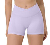 TAYOEA Pantalones cortos deportivos invisibles para mujer, cruzados cortos en forma de V, cintura acanalada, sin costuras, pantalones cortos para levantamiento de glúteos, violeta claro, XL
