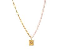 TaYolnFaSo Collar de cuentas de perlas naturales para mujer, chapado en oro de 18 quilates, cadena de clip de medio papel, colgante de mal de ojo, collar de cruz de perlas naturales, regalo para novia