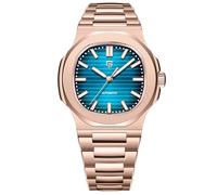 TAYSHILEY Pagani Design 1728 - Reloj mecánico automático para hombre, esfera poligonal, cristal de zafiro, resistente al agua hasta 100 m, pulsera de acero inoxidable, Azul dorado., Deportes