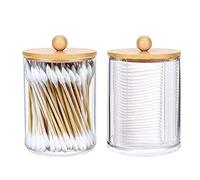 TAYSTE Soporte Qtip | 2 Hermosos Tarros Organizadores Baño para Qtips, Bolas Algodón O Hisopos, Soporte OrganizMaquillaje, Tarro Boticario Transparente para TocBaño