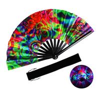 TAYUQEE Ventilador plegable grande de bambú Rave Festival de la mano, ventilador de mano plegable con brillo UV, ventilador Kongfu ventilador chino para mujeres/hombres - E