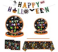 Tayuvira Juego de platos y servilletas de Halloween para 20 invitados, juego de suministros de fiesta con platos de papel, servilletas, mantel, suministros de fiesta de Halloween, juego de vajilla