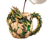Taza 3D Dragón Decorativo Medieval Coleccionable En | Taza de café para amantes del dragón, para el hogar, oficina, juegos, cumpleaños, cena, café, verde