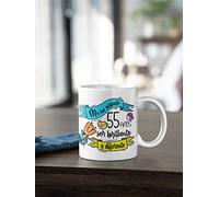 Taza 55 Años “Me ha costado 55 años ser brillante y diferente” - Regalo Original de Cumpleaños | Taza de Cerámica Personalizada | Apta para Microondas y Lavavajillas | 350 ml | Caja Lista para Regalar