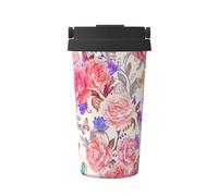 Taza abierta con un solo botón, diseño de flores, rosa, mariposa, protección del medio ambiente, acero inoxidable, portátil, conservación del calor y frío, se utiliza para viajar con tazas deportivas.