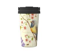 Taza abierta con un solo botón, diseño de pájaros y flores, protección del medio ambiente y la salud, de acero inoxidable, portátil, para conservar el calor y el frío, se utiliza para viajar con tazas