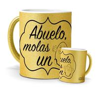 Taza Abuelo | Abuelo Molas Un Huevo| Regalo Original Persona Especial| Frases Divertidas Cumpleaños | Taza Purpurina Oro| Regalos Familia Navidad | Taza Para Café, Té e Infusión | 350 ML