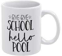 Taza "Adiós a la escuela, hola a la piscina", ideal para papá y mamá, ideal como regalo para hija, hijo o niños, o cumpleaños, divertida para padres, color blanco, 325 ml