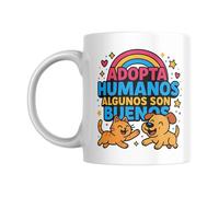 Taza “Adopta humanos, algunos son buenos” - Regalo divertido para amantes de animales - Taza original de cerámica 330ml - Apta microondas y lavavajillas