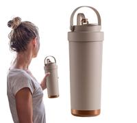 Taza aislada con Straw, Ceramic Coated Tumbler Water Bottle with Lid, Leak-Proof Direct Drinking Bottles for Gym, Outdoors, School, Car, Home, Hiking, Hospital, Pink Coffee White