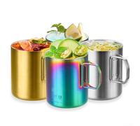 Taza aislada de acero inoxidable de doble pared con asa plegable, apilable y apta para lavavajillas, diseñada para bebidas frías y calientes como té, café y agua (dorado)