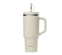 QWETCH Travel Cup - Quencher con pajita y asa 900 ml - 48h frío / 12h fresco - Botella térmica de acero inoxidable reciclado - Vaso térmico antiderrames (Arena, 900 ml)