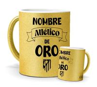 Taza Atletico personalizada | Tu nombre + Atletico de oro | regalo original colchoneros | Para niños y mayores | Cerámica Purpurina oro | Tazas de Café, Té... | Tazas equipos de futbol | 350 ML
