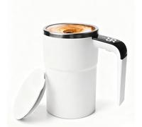 Taza autoagitadora, 380 ml, taza con indicador de temperatura, taza de café automática automática eléctrica, recargable, lavable, taza de mezcla eléctrica para café y té, color blanco