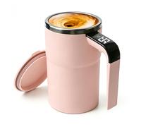 Taza autoagitadora, 380 ml, taza de autoagitación con indicador de temperatura, taza de café automática, taza de café inteligente, mezcla automática, taza magnética para proteínas de café, rosa