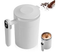 Taza autoagitadora, 400 ml, taza de autoagitación con indicador de temperatura, taza de café automática automática automática de mezcla magnética para proteínas de café, blanco