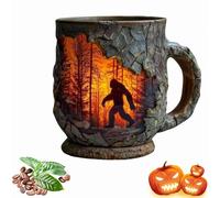 Taza Bigfoot Forest Fire, taza de café vintage 3D Sasquatchs, diseño con relieve 3D, tazas ergonómicas para fogatas de 200 ml, regalo para los creyentes en criptozoología Without spoon