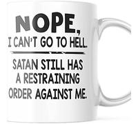Taza Café Non, Je Ne Peux Pas Aller En Enfer. Satan A Toujours Une Ordonnance Restrictive À Mon Encontre. Minimalista Taza De Cerámica Personalizada Mug Para Oficina Leche Decorar