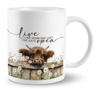 Taza Café Vaca De Las Tierras Altas Rústica Vive Como Si Alguien Hubiera Dejado La Puerta Abierta Vintage Taza Cerámica Divertido Mug Para Amiga Té Espresso