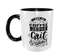 Taza Café Yo Corro Con Café, Jesús, Coraje Y Gracia Divertido Regalo Para Enamorados Tazas Desayuno Apta Para Microondas Regalo Personalizado Tazas Graciosas 11Oz