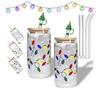 Taza cambia color navideña con diseño de luces, tapa antigoteo y pajita - cambia color con frío, para café helado, regalo 2025 (380ml*2 uds)