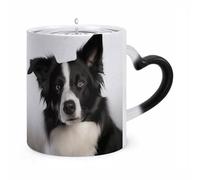 Taza cambiante de Border Collie de 325 ml, taza de café caliente con asa en forma de oreja, divertidas tazas de cerámica, tazas personalizadas novedosas, tazas de té caliente para hombres y mujeres,