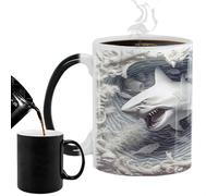Taza Cambiante De Calor De Tiburón - Taza De Café Mágica De Cerámica, Sensible Al Calor | De Té Que Cambia De Color, Patrón De Criatura Marina, Activación De Líquido Caliente, Ideal Para Agua, Ca