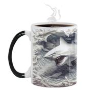 taza cambiante de calor, taza de cambio de color | Taza de porcelana | Taza mágica y sensible al calor lindo con estampado de peces marinos, intercambiador de calor para los amantes
