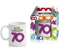 Taza Cerámica para Desayuno en Color Blanco de 300 ml, Un Regalo Original para Aniversarios - "Feliz 70 Cumpleaños"