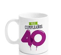 Taza Cerámica para Desayuno en Color Blanco de 300 ML, Un Regalo Original para un Feliz Cumpleaños (Feliz 40)