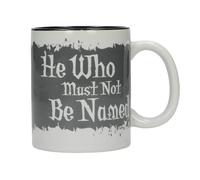 taza ceramica quien no debe ser nombra blanca y negra harry potter