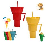 Taza combinada for refrigerio y Bebida, tazón de 32 oz y Tazas for Bebidas con Pajita, Tazas Drin-k 2 en 1 con tazón for refrigerio, Cubierta a Prueba de Fugas, for Viajes, Uso en el hogar.(2*E)