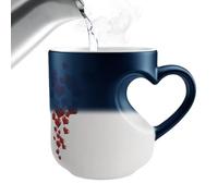Taza con cambio de color para adultos - 325 ml en forma de corazón y , ergonómica, vaso para beber, taza de té, taza de té de cerámica con asa para parejas en casa, multiusos, para exteriores
