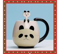 Taza con Cuchara Taza Panda Lindo Pintado a Mano Taza de Cerámica Taza de Desayuno Taza de Café Taza Te Mug Cafe Taza de Leche, Regalos para Propio, Amigos, Familia