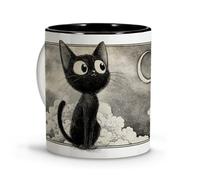 Taza con Dibujo de Gato Estilo Anime. Tazas Originales para Regalar. Regalos para Amantes de los Gatos. Anime Accesorios. Regalos Originales Japoneses. Taza Gato Negra.