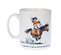 Taza con diseño de caballo. Le pedí que aguantara hasta que sepamos quién ganó, por Thelwell