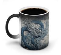 Taza con diseño de dragón que cambia de color y cambia de temperatura. Taza de cerámica negra reactiva al calor. Taza de té con mensaje que aparece al calentarse. Cumpleaños para un familiar o un ami