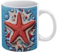 Taza con diseño de estrella de mar roja 3D, taza de playa 3D, taza del 4 de julio 3D, taza de café roja, blanca y azul, cómoda de sostener, regalo de cumpleaños para hombres, mujeres, esposas, esposos