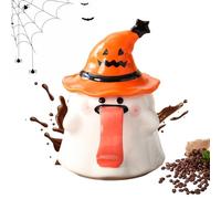 Taza con diseño de fantasmas, tazas de café temáticas de Halloween, 3,14 x 2,75 pulgadas, 450 ml, taza de café temática de Halloween con tapa para vino Juice Beer Movie Nights Living Room Entertaining