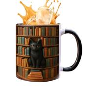 Taza con diseño de libro de gatos, taza de lectura felina de 380 ml, taza de café de cerámica literaria, adorable regalo para amantes de los gatos para la oficina en casa | Decoración de escritorio