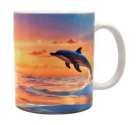 Taza con diseño de paisaje de delfines al atardecer en el mar, la taza ideal para tu café perfecto, taza creativa, tazas únicas para momentos inolvidables