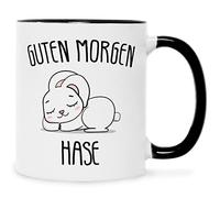 Taza con diseño impreso - Guten Morgen Rabbit - Taza con lindo conejo conejo - Regalo para pareja, amigos, cumpleaños, San Valentín Navidad - para él & él - Color: negro y blanco