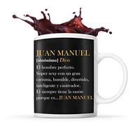 Taza con el nombre Juan Manuel con definición humorística ideal para un regalo original