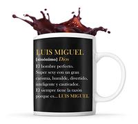 Taza con el nombre Luis Miguel con definición humorística ideal para un regalo original
