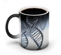 Taza con foto de cadena de ADN que cambia de color, taza que cambia de temperatura, taza de cerámica, taza negra reactiva al calor, taza de té, mensaje que aparece al calentarse, cumpleaños para un a