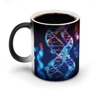 Taza con hélice genética de ADN que cambia de color y cambia de temperatura. Taza de cerámica negra reactiva al calor. Taza de té con mensaje que aparece al calentarse. Cumpleaños para un familiar o