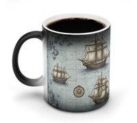 Taza con mapa de barco que cambia de color, taza que cambia de temperatura, taza de cerámica, taza negra reactiva al calor, taza de té, el mensaje aparece al calentarse, cumpleaños para un amigo de l
