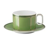 Taza con platillo Signum, Porcelana, Verde OS